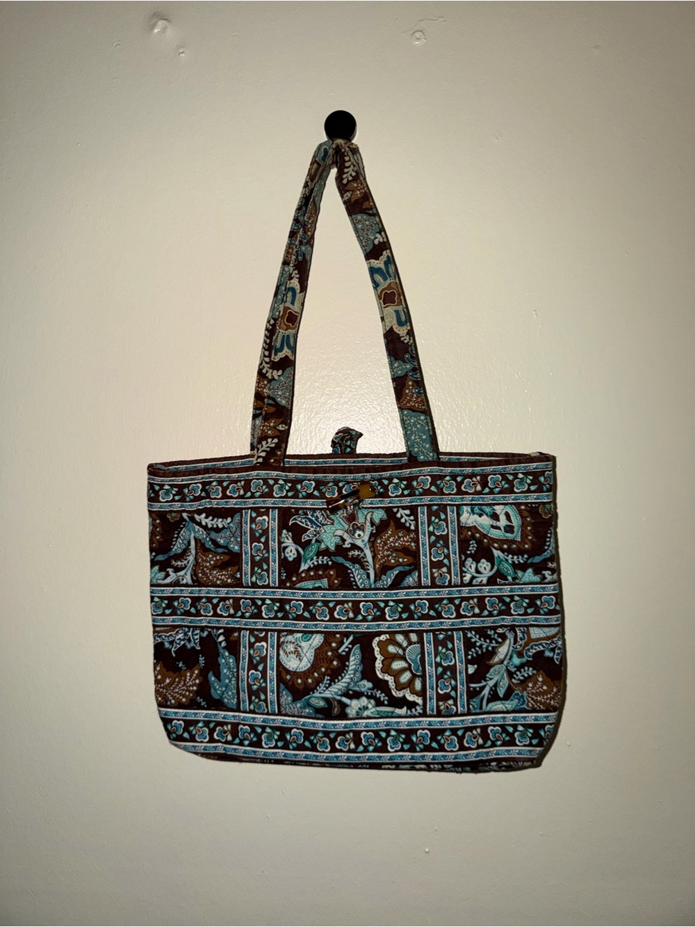 Quilted Floral Tote Bag in Brown and Teal - Vera Bradley